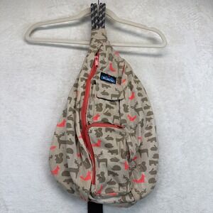 KAVU Rope Sling Bag Beige Cattitude Cat Print Crossbody Backpack